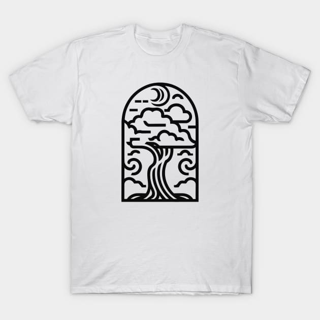 Cloud Tree and Moon (White) T-Shirt by WildyWear